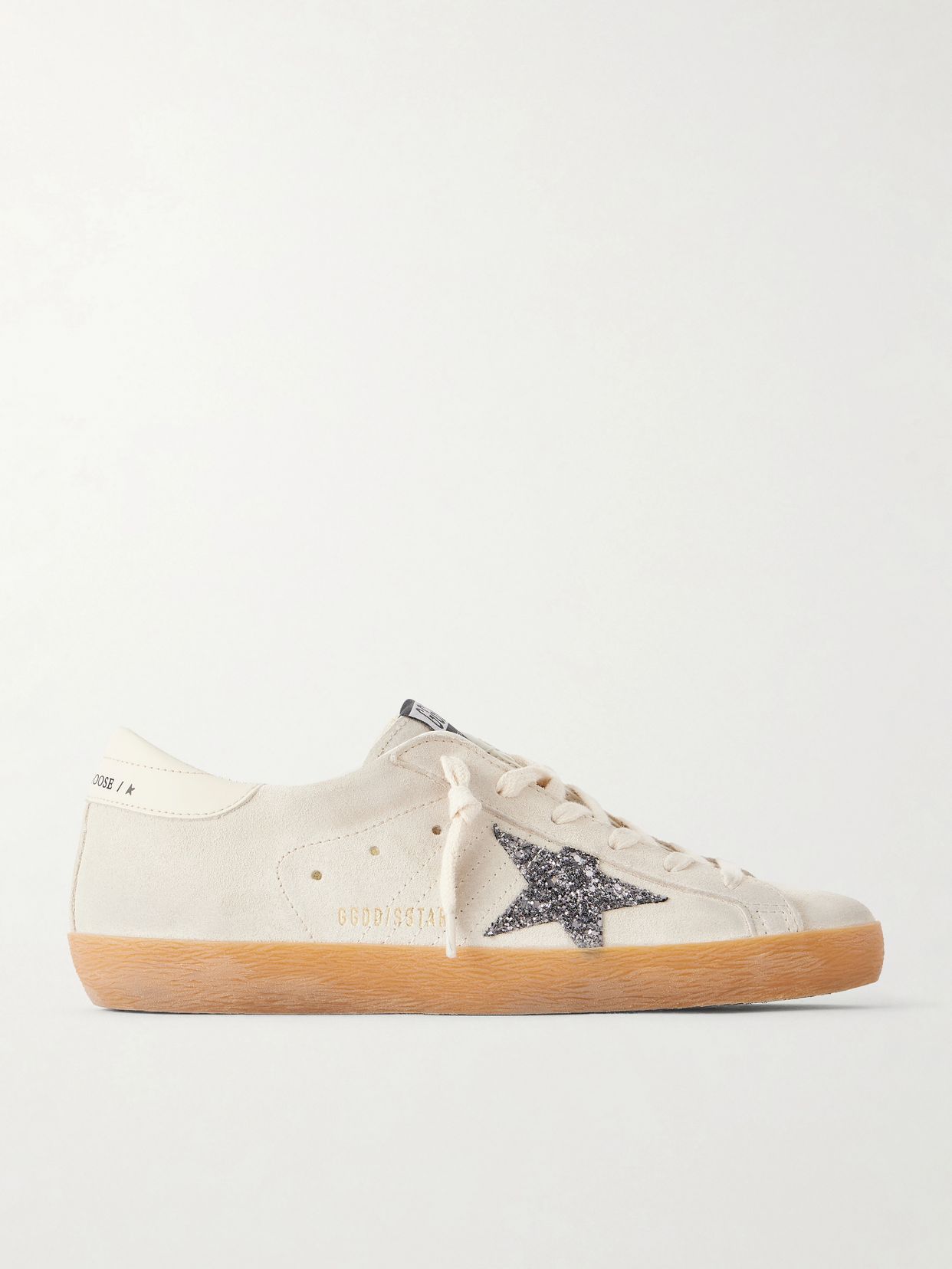 Super-Star distressed glittered leather-trimmed suede sneakers