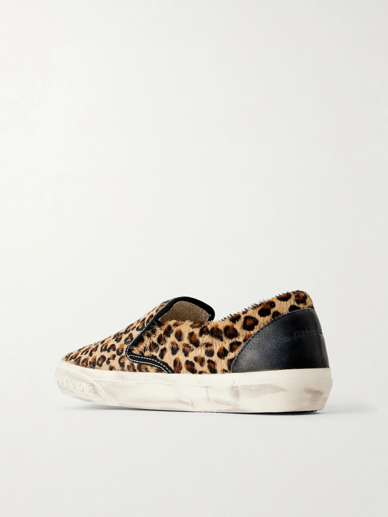 Vce Horsy Distressed Leather-Trimmed Leopard-Print Pony Hair Slip-On Sneakers