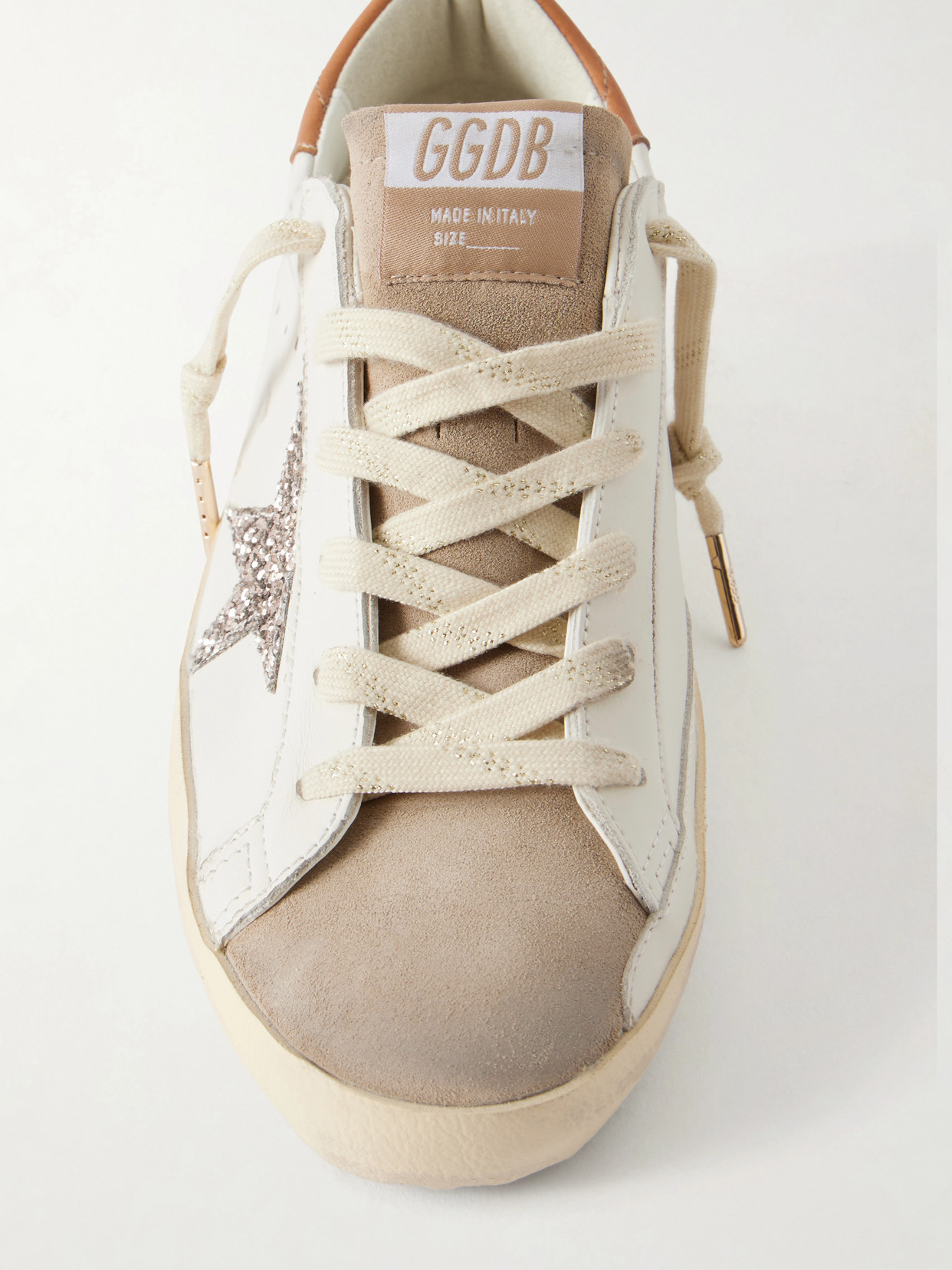 Super-Star Distressed Glittered Sneakers