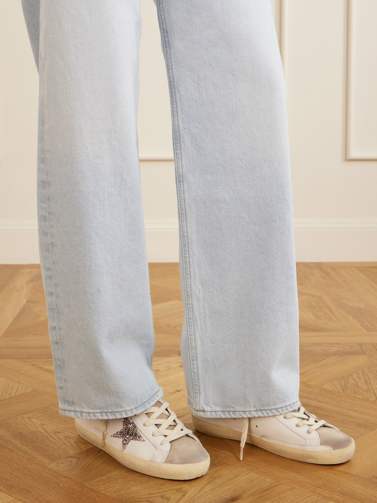 Super-Star Distressed Glittered Sneakers