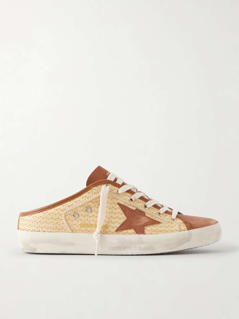 Golden Goose Super-star Sabot Distressed Leather-trimmed Raffia Slip-on Sneakers | Thumbnail 6