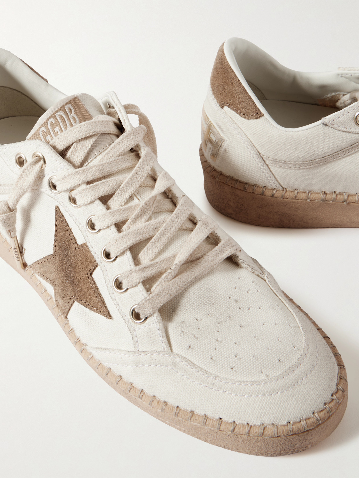 Ball Star Distressed Suede-Trimmed Canvas Sneakers