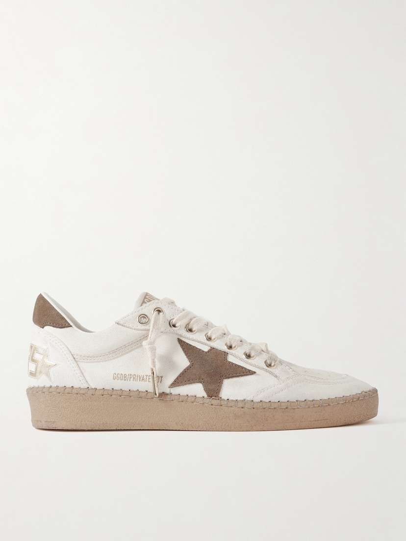 Golden Goose Ball Star Distressed Suede-trimmed Canvas Sneakers