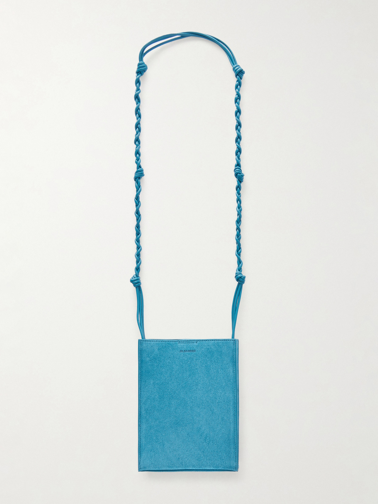 Jil Sander Tangle Small Leather-trimmed Suede Shoulder Bag In Blue