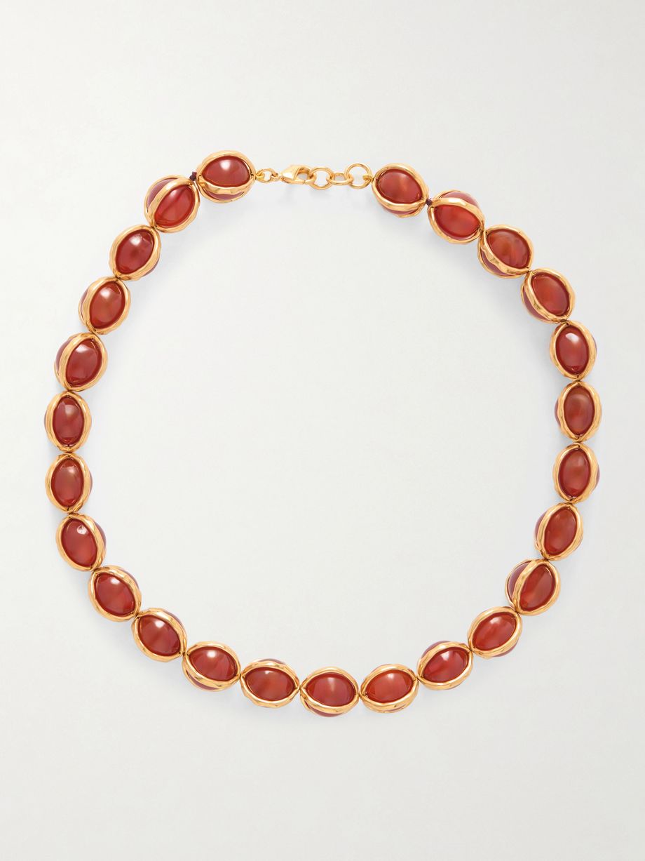 Gold-tone onyx beaded necklace