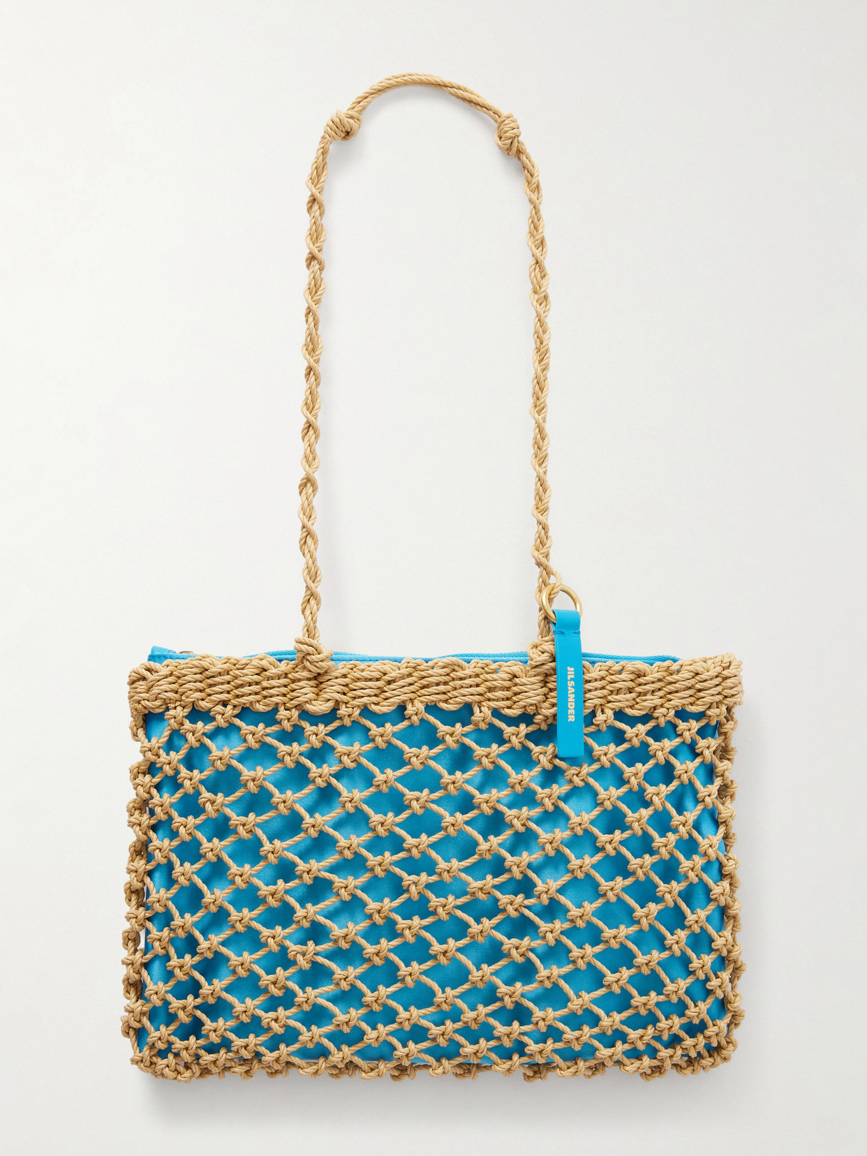 Jil Sander Tangle Net Satin And Cotton Cord Shoulder Bag In Blue