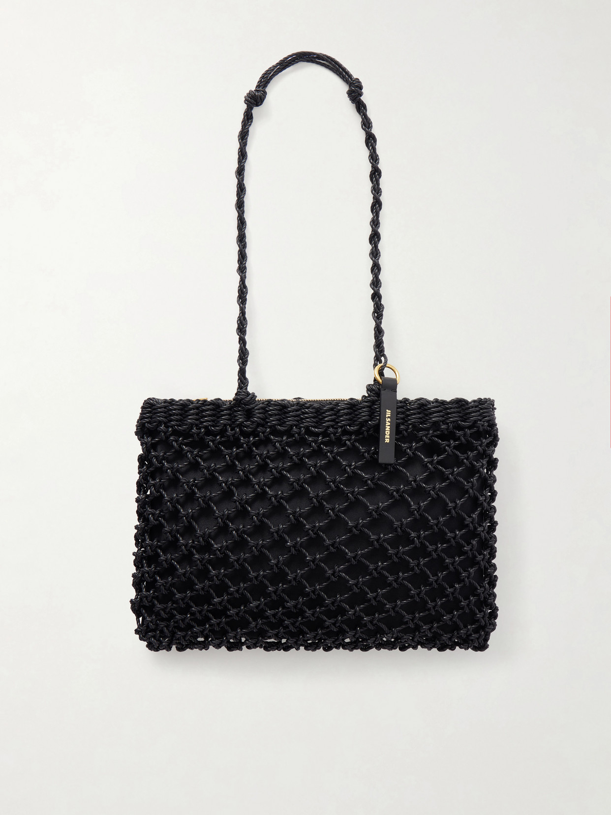 Jil Sander Tangle Net Satin And Cotton Cord Shoulder Bag In Black