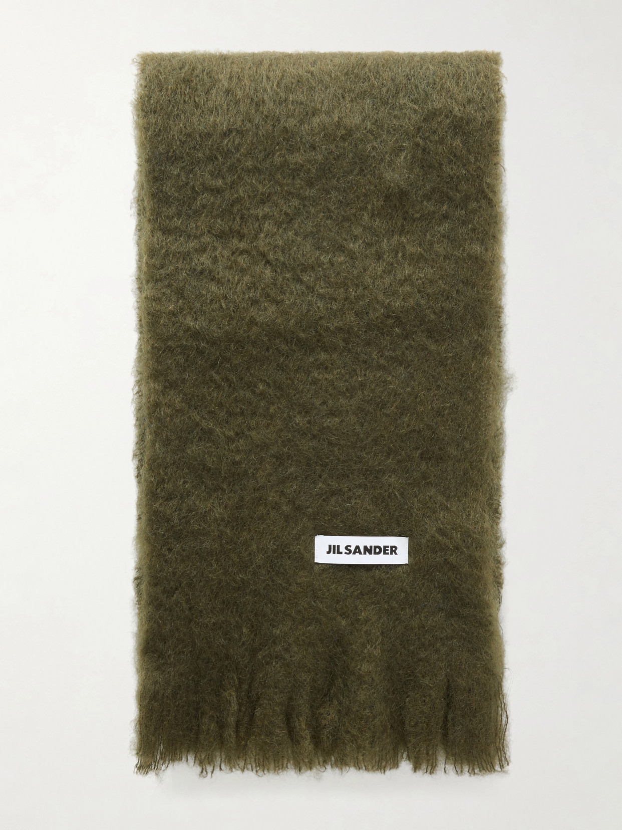 Jil Sander Fringed Mohair And Wool-bend Scarf In Green