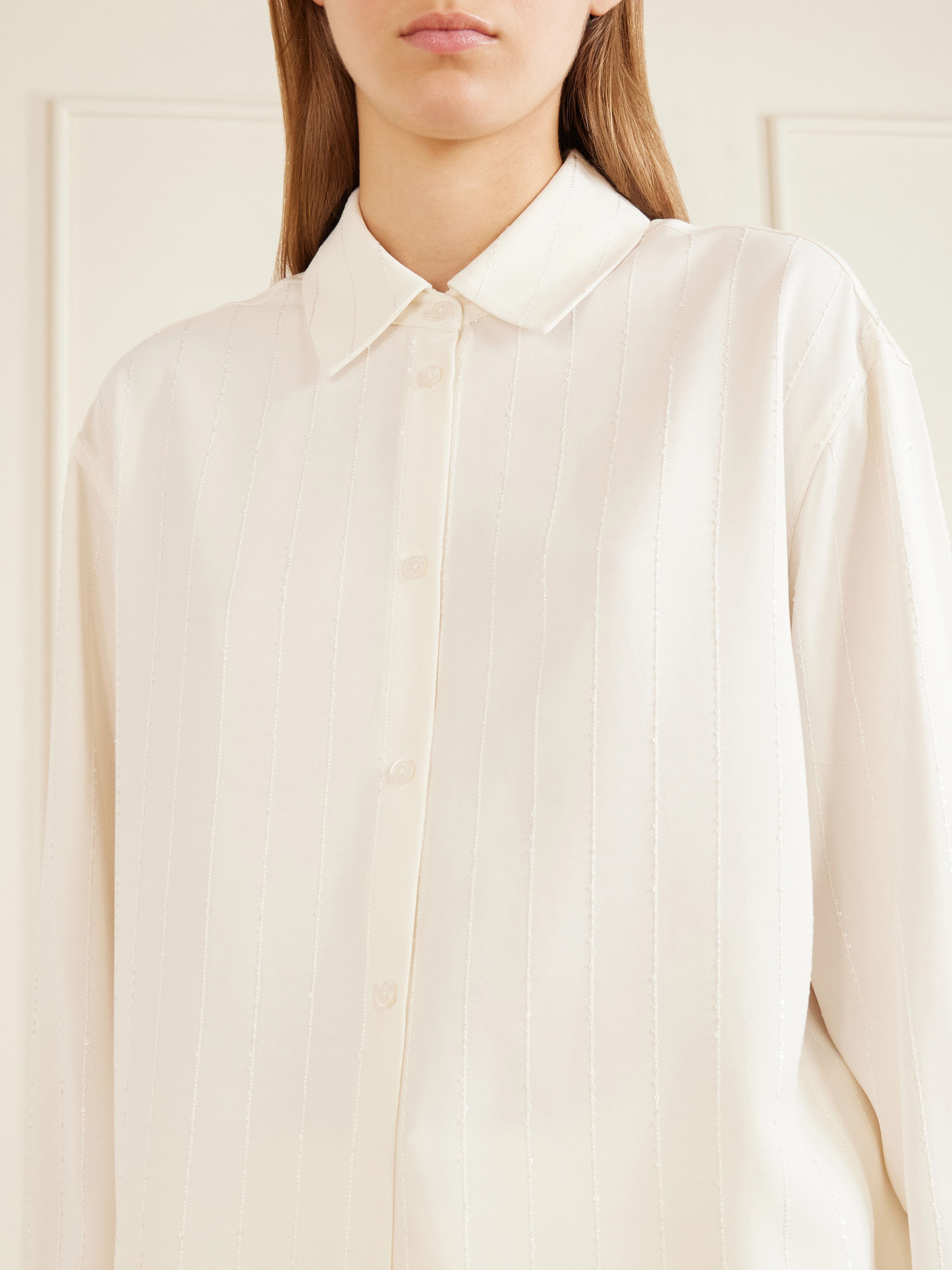 Mollie Sequin-Embellished Striped Twill Shirt