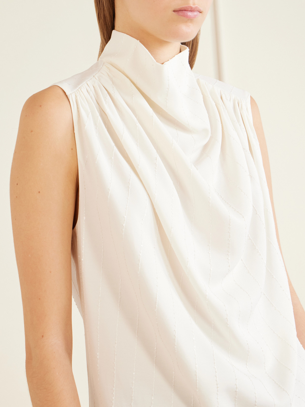 Penny Sequined Ruched Striped Twill Top