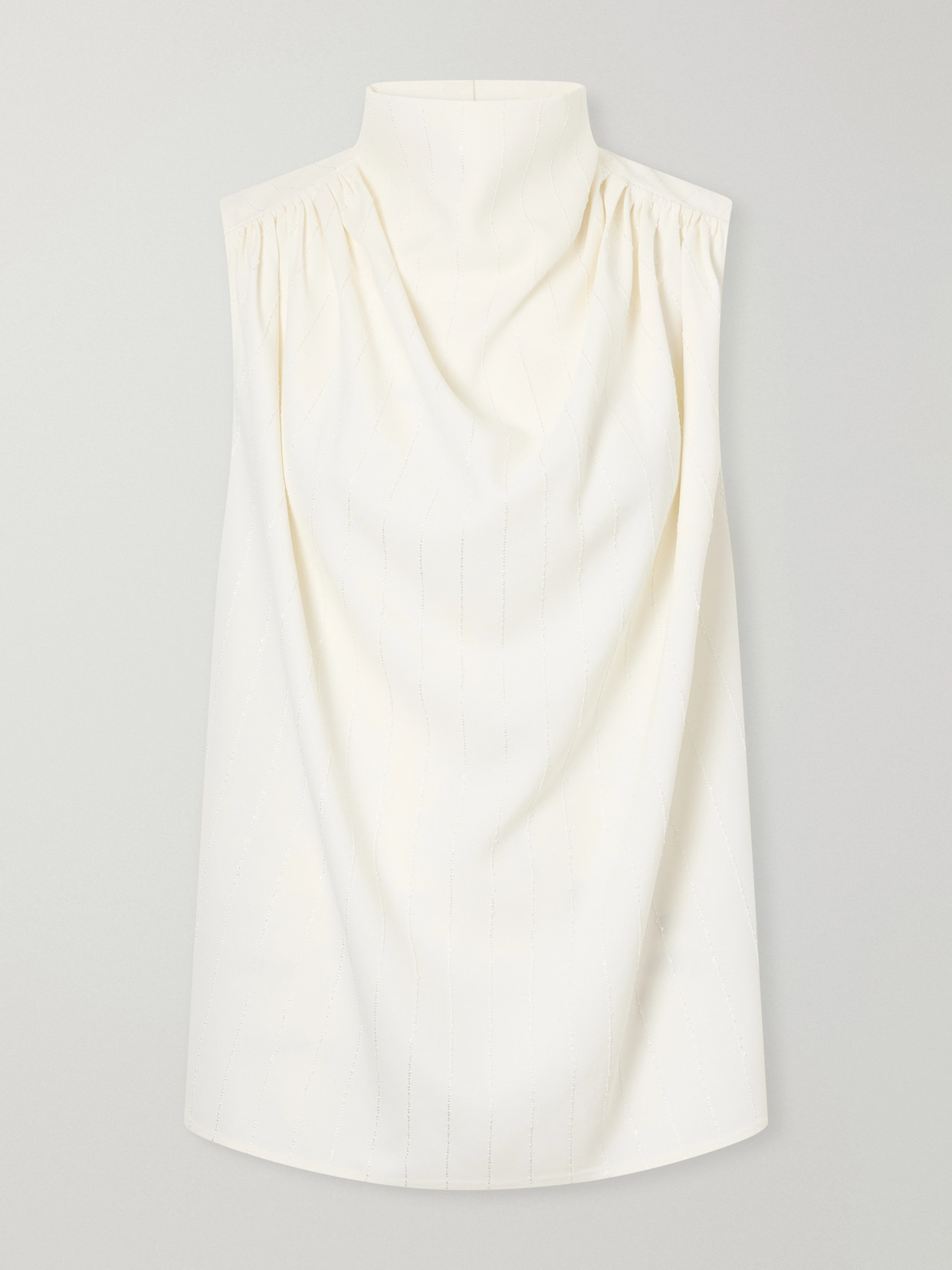 Kallmeyer Penny Sequined Ruched Striped Twill Top In Neutrals