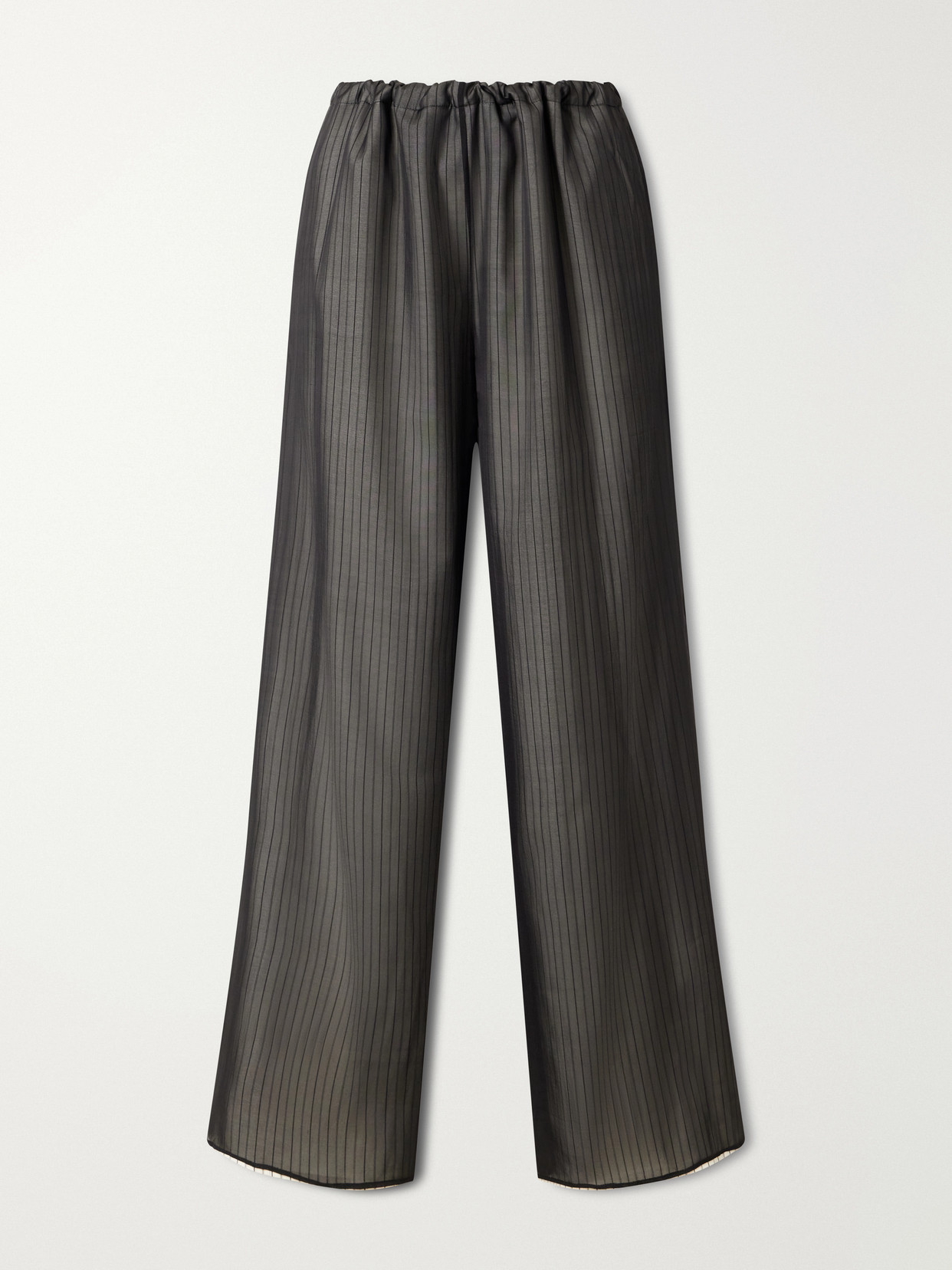 Kallmeyer Cairo Striped Silk And Cotton-poplin Wide-leg Pants In Black