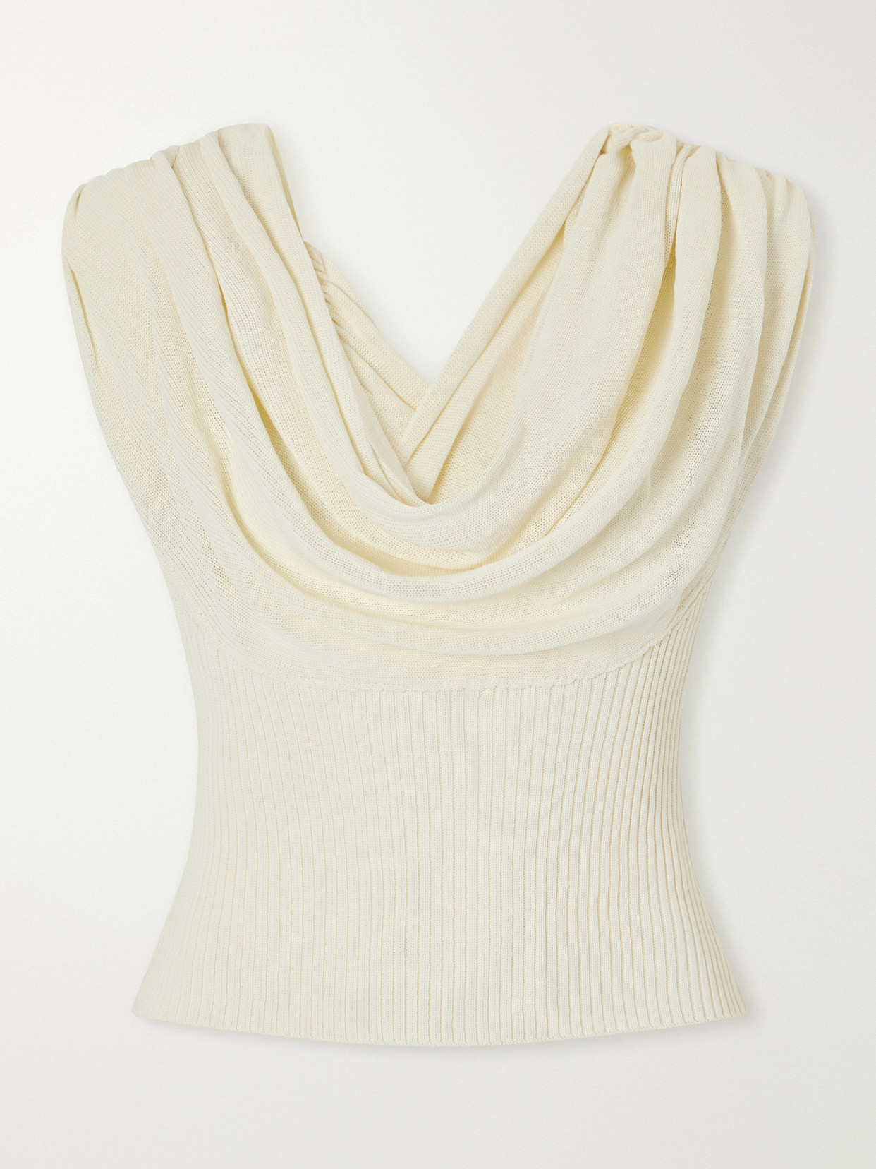 Kallmeyer Meeka Cowl-neck Cotton-blend Ribbed Top In Neutrals