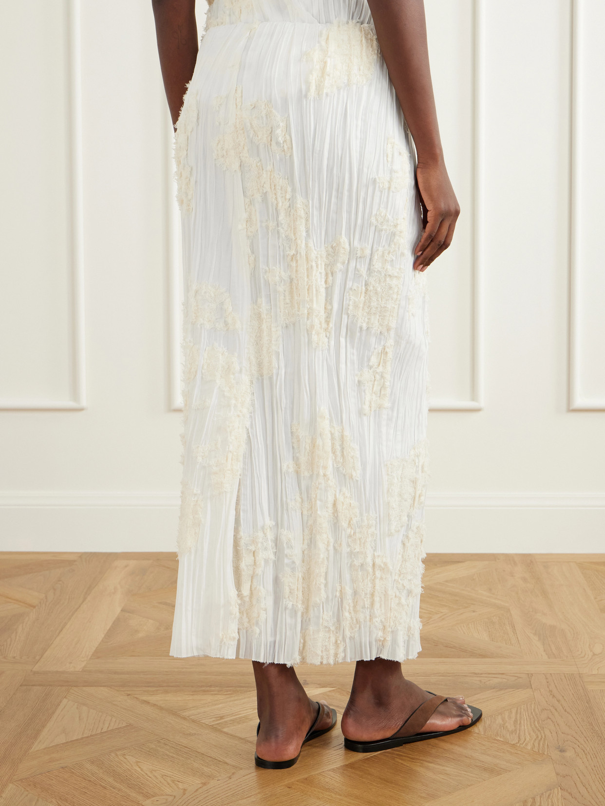 Esse Embellished Pleated Voile Cotton And Silk-Blend Midi