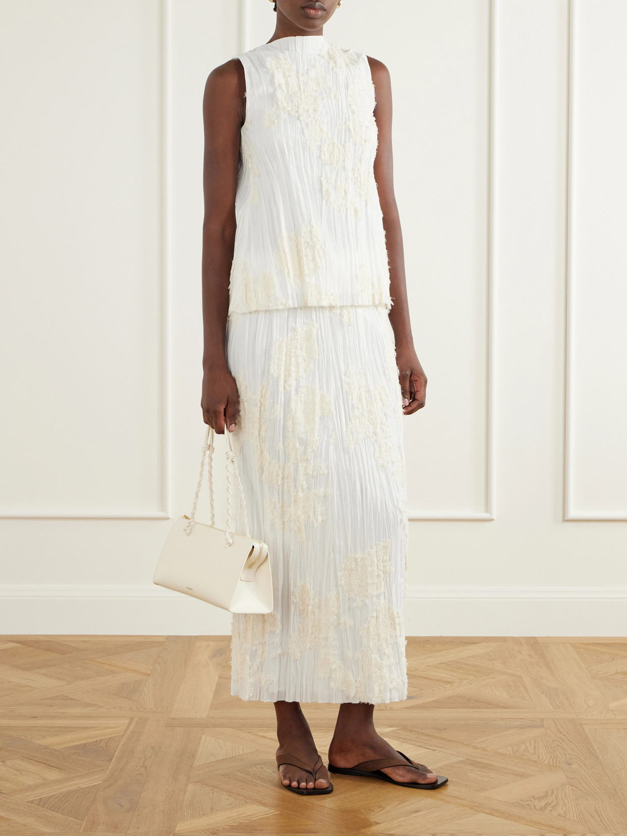 Esse Embellished Pleated Voile Cotton And Silk-Blend Midi