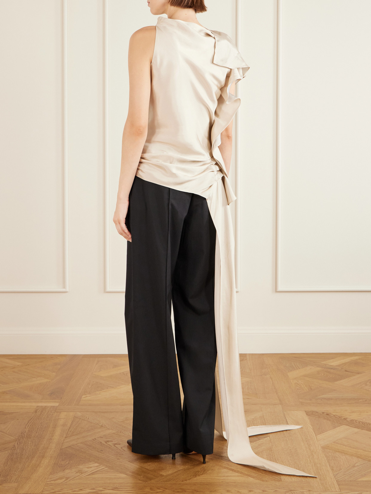 Elif Asymmetric Ruched Woven Blouse