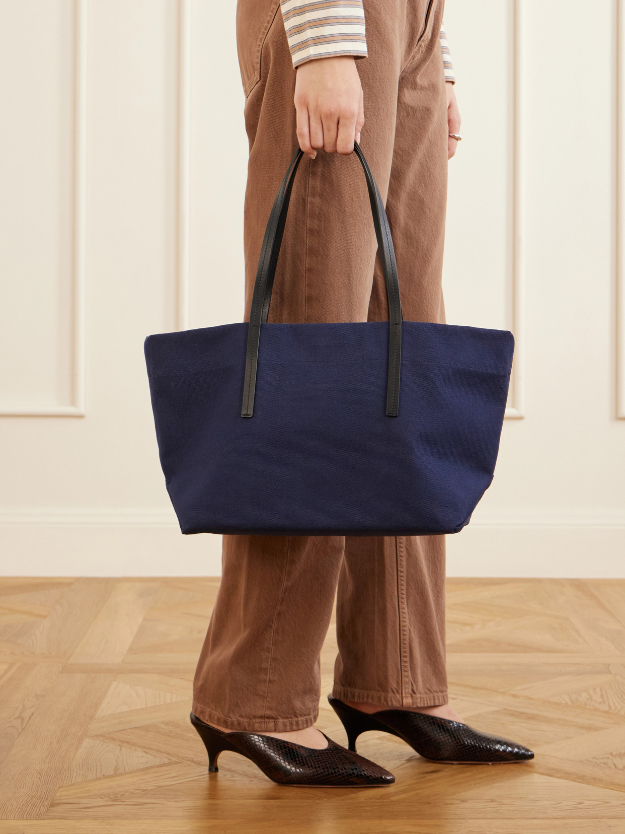 Driving Leather-Trimmed Canvas Tote