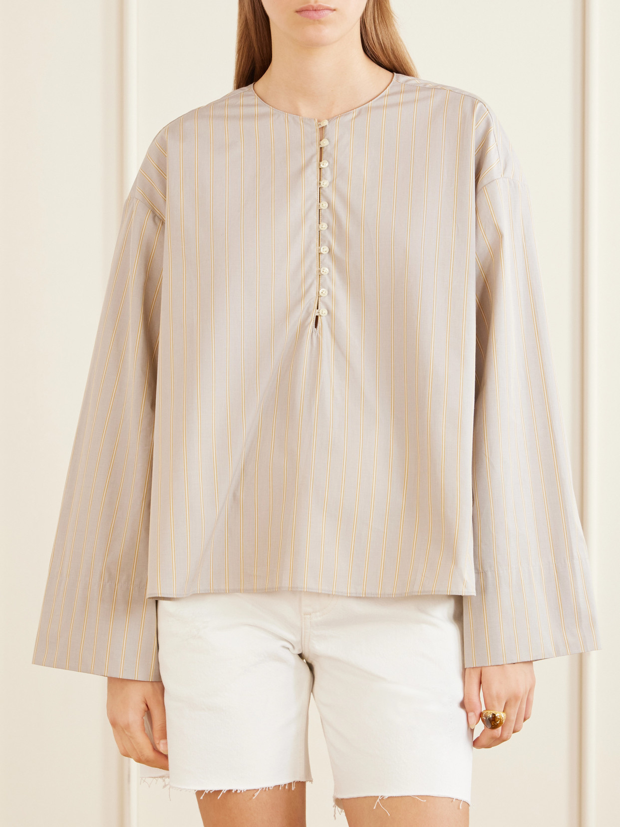Marguerite Striped Cotton-Poplin Blouse