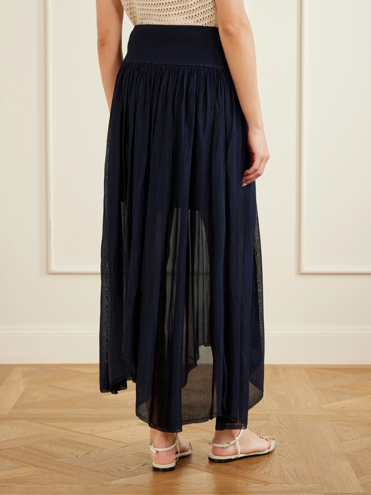 Asymmetrical Plissé Midi