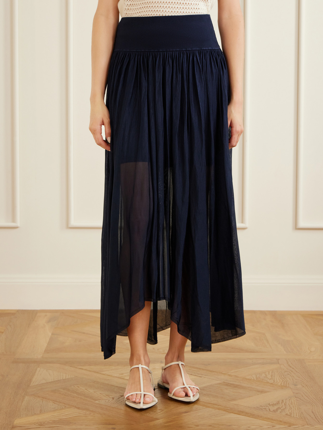 Asymmetrical Plissé Midi