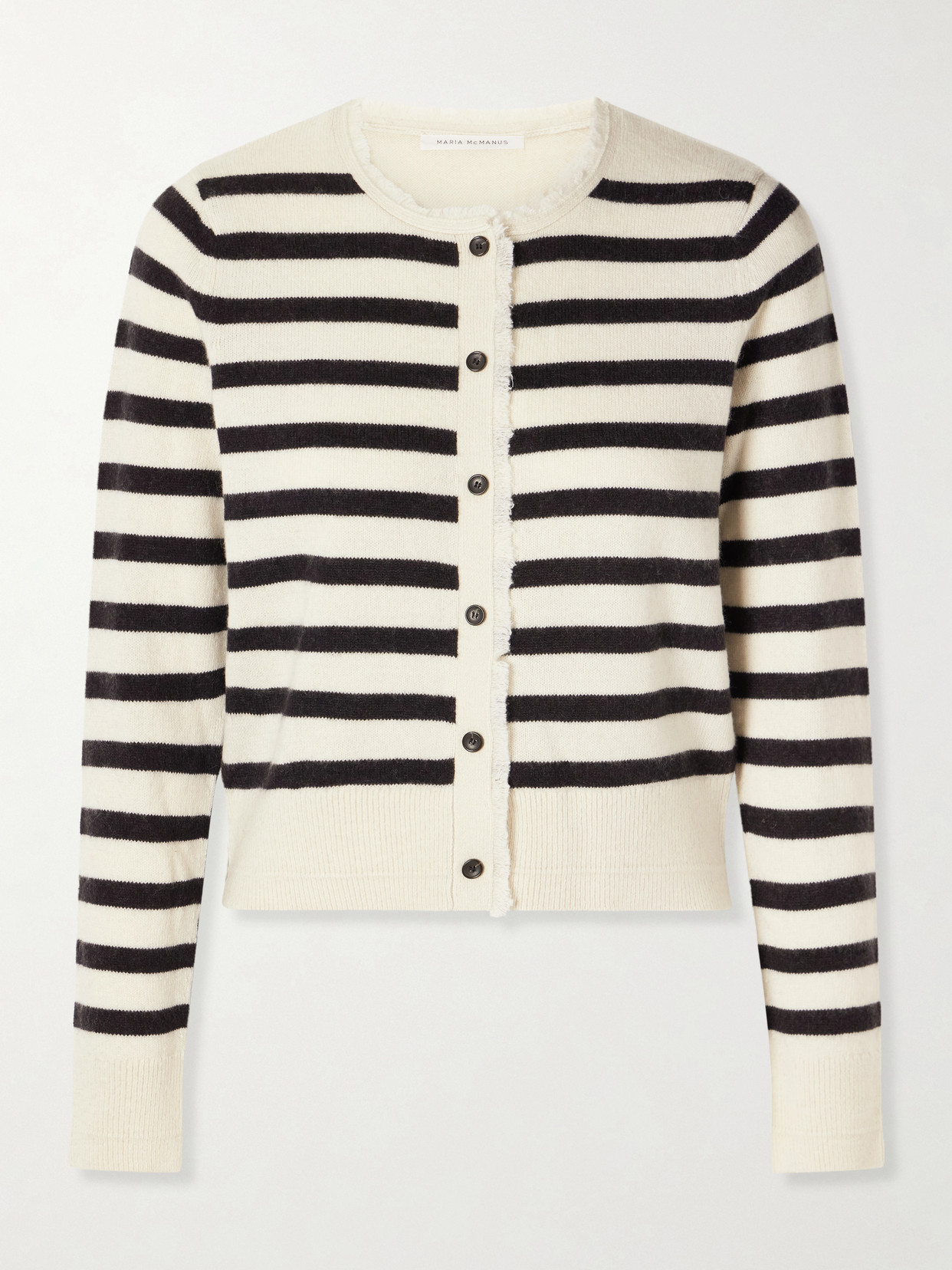 Maria Mcmanus Striped Frayed Cashmere And Cotton-blend Cardigan In Neutral