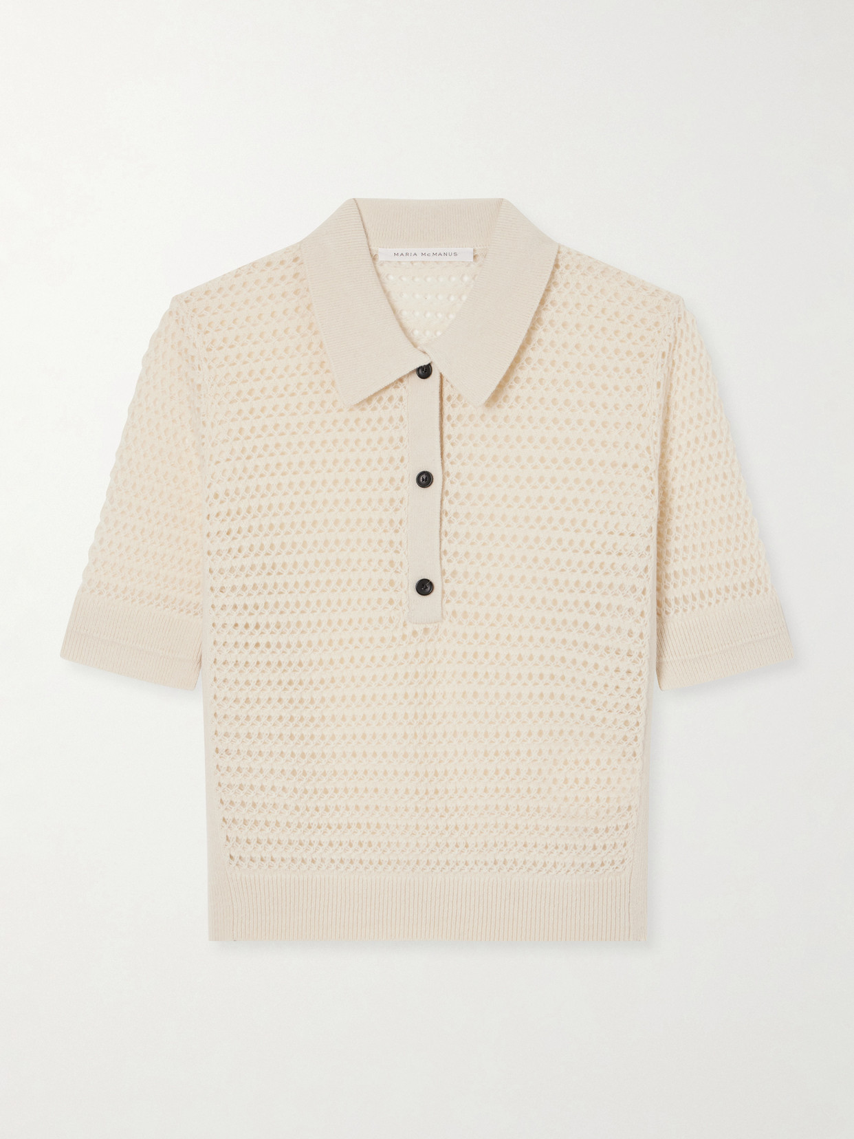 Maria Mcmanus Cashmere And Cotton-blend Crocheted Polo Shirt In Neutral