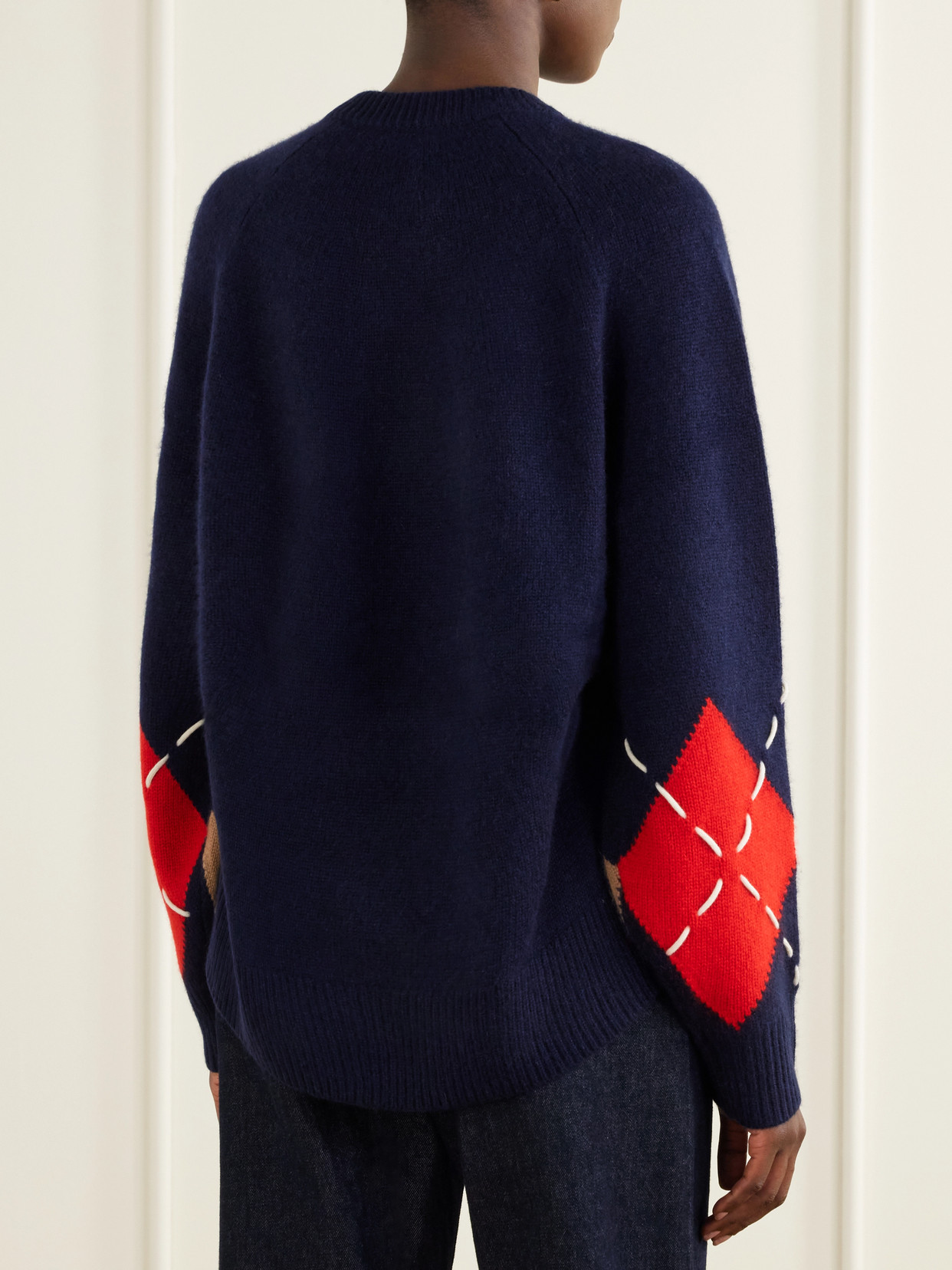 Sloane Embroidered Argyle Cashmere Sweater