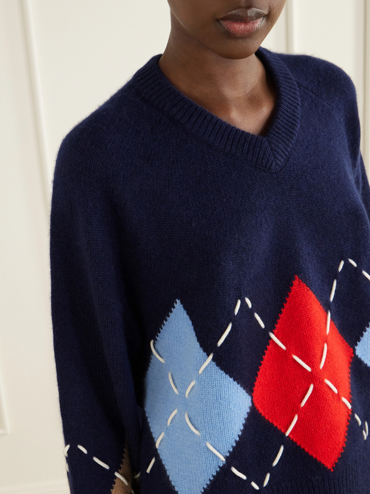 Sloane Embroidered Argyle Cashmere Sweater