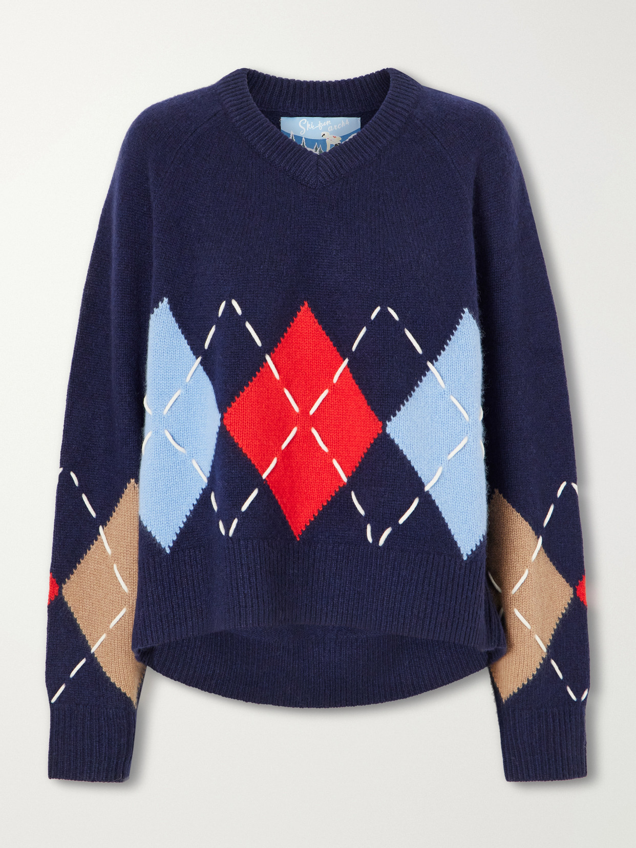 Arch4 Sloane Embroidered Argyle Cashmere Sweater In Blue