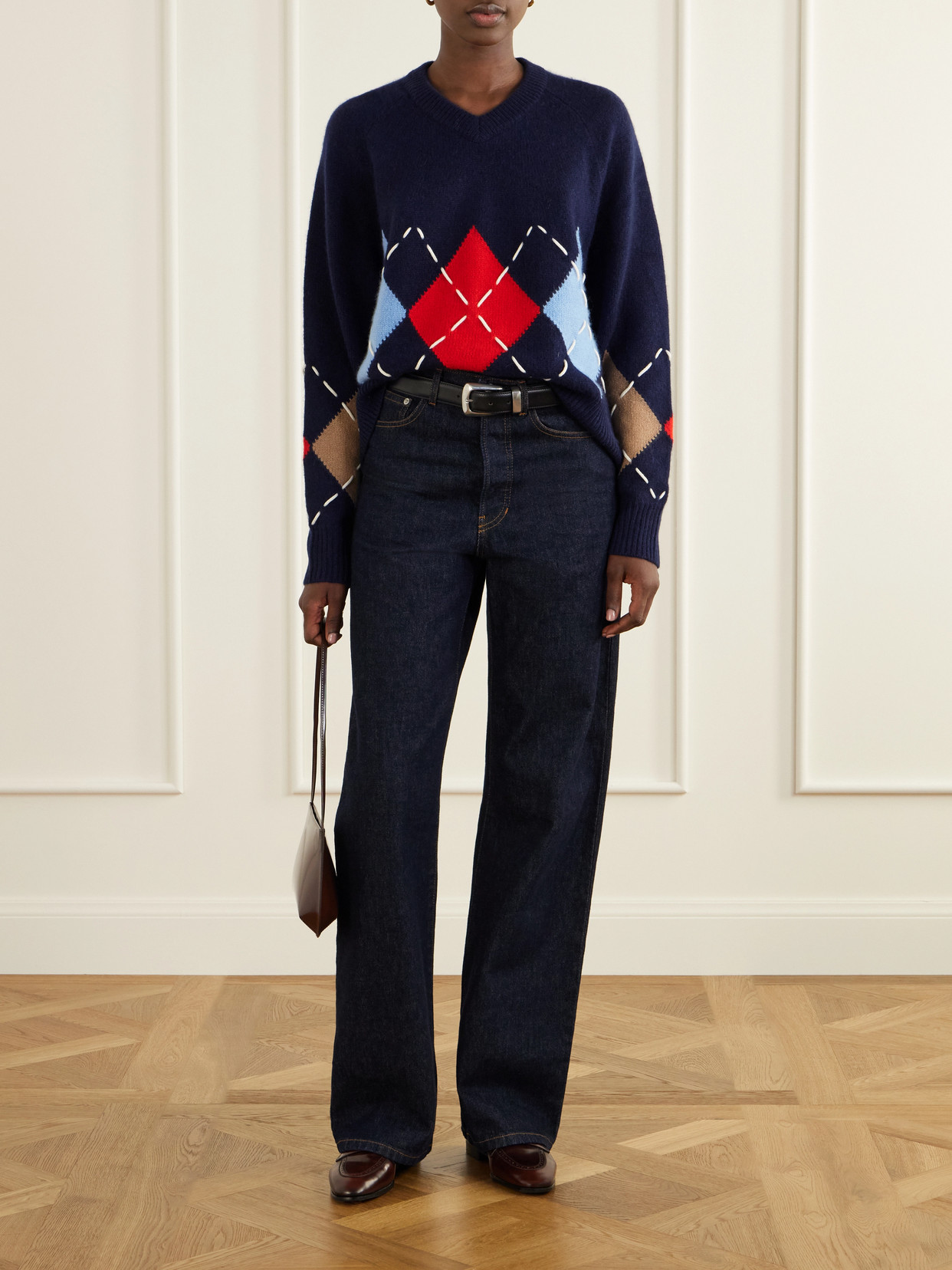 Sloane Embroidered Argyle Cashmere Sweater