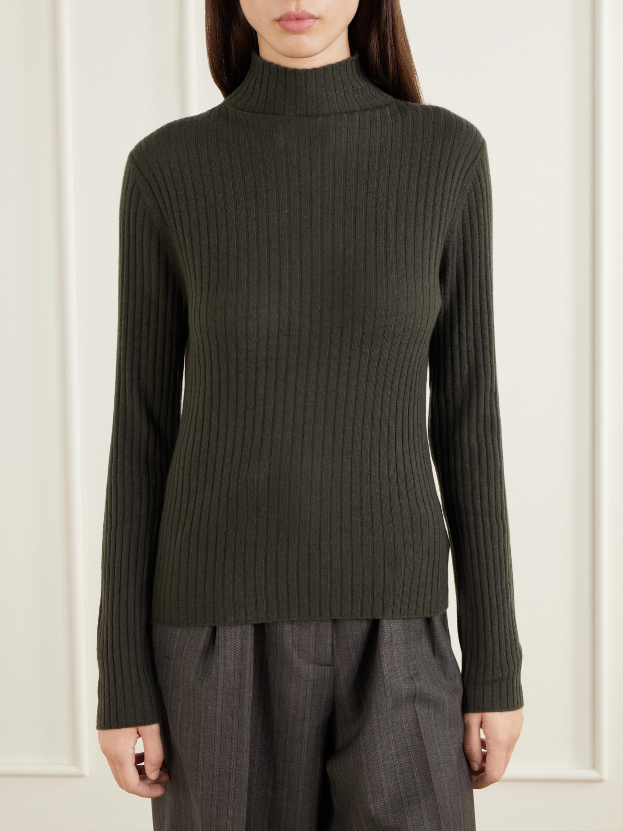 Ariana Ribbed Organic Cashmere Turtleneck Sweater