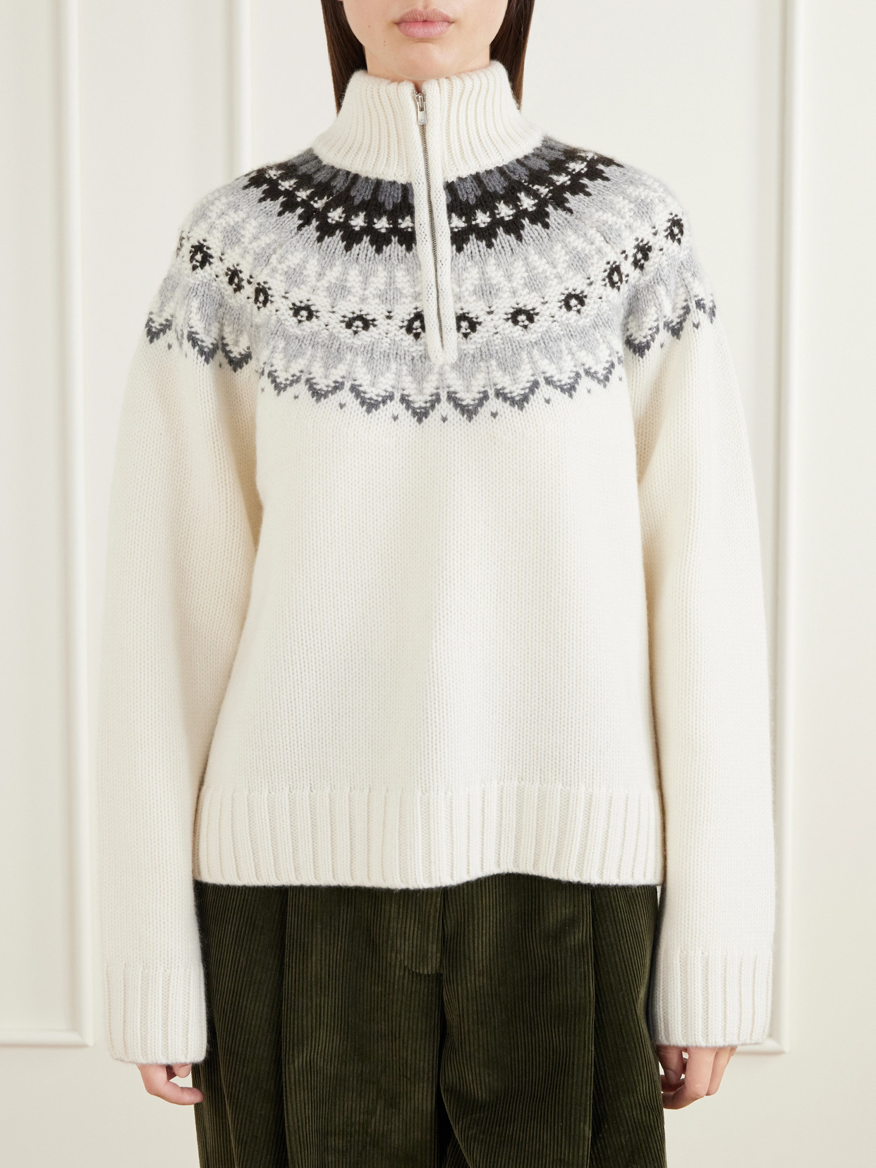 Saint Gervais Fair Isle Cashmere Half-Zip Sweater