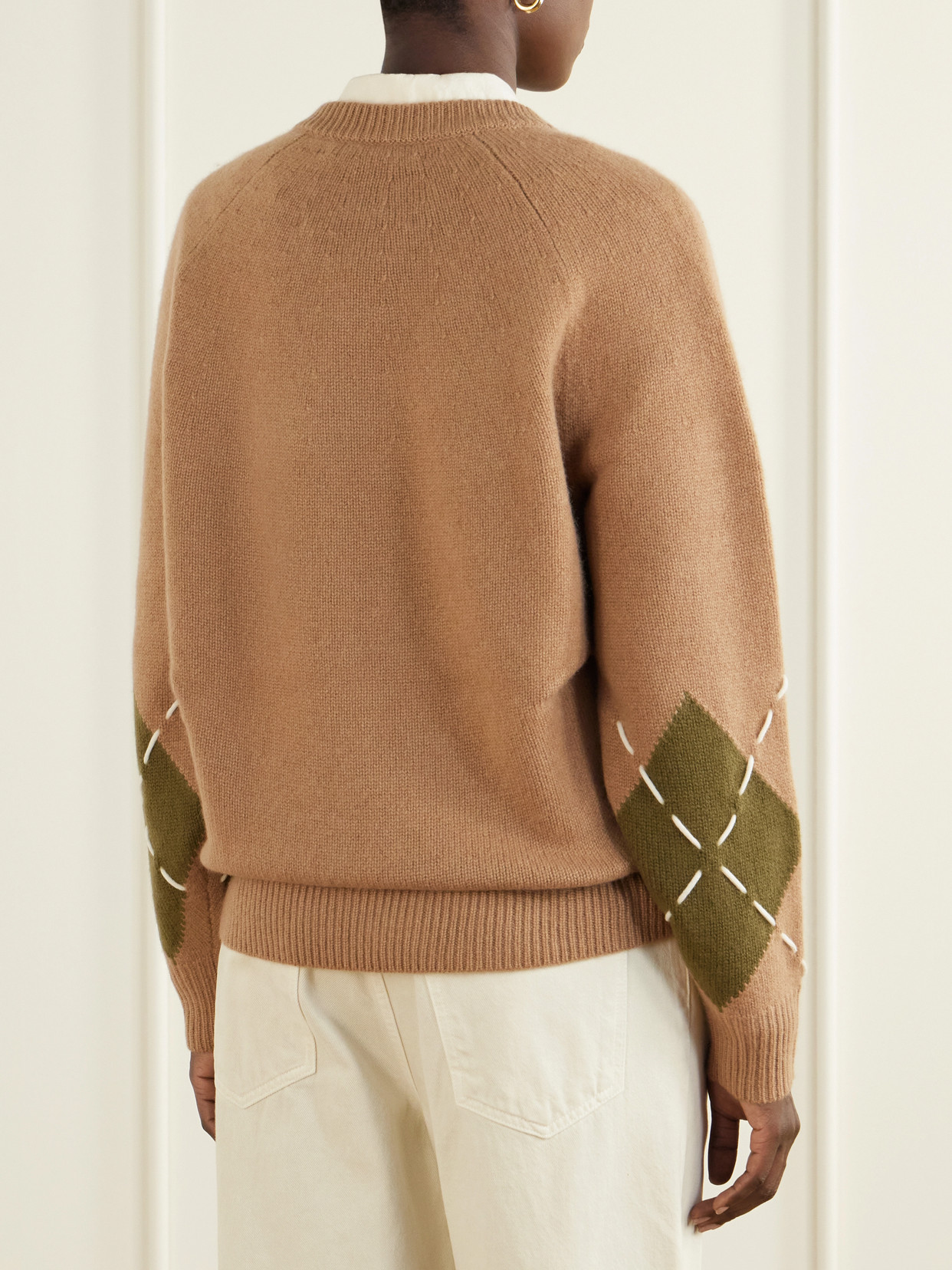 Sloane Embroidered Argyle Cashmere Sweater