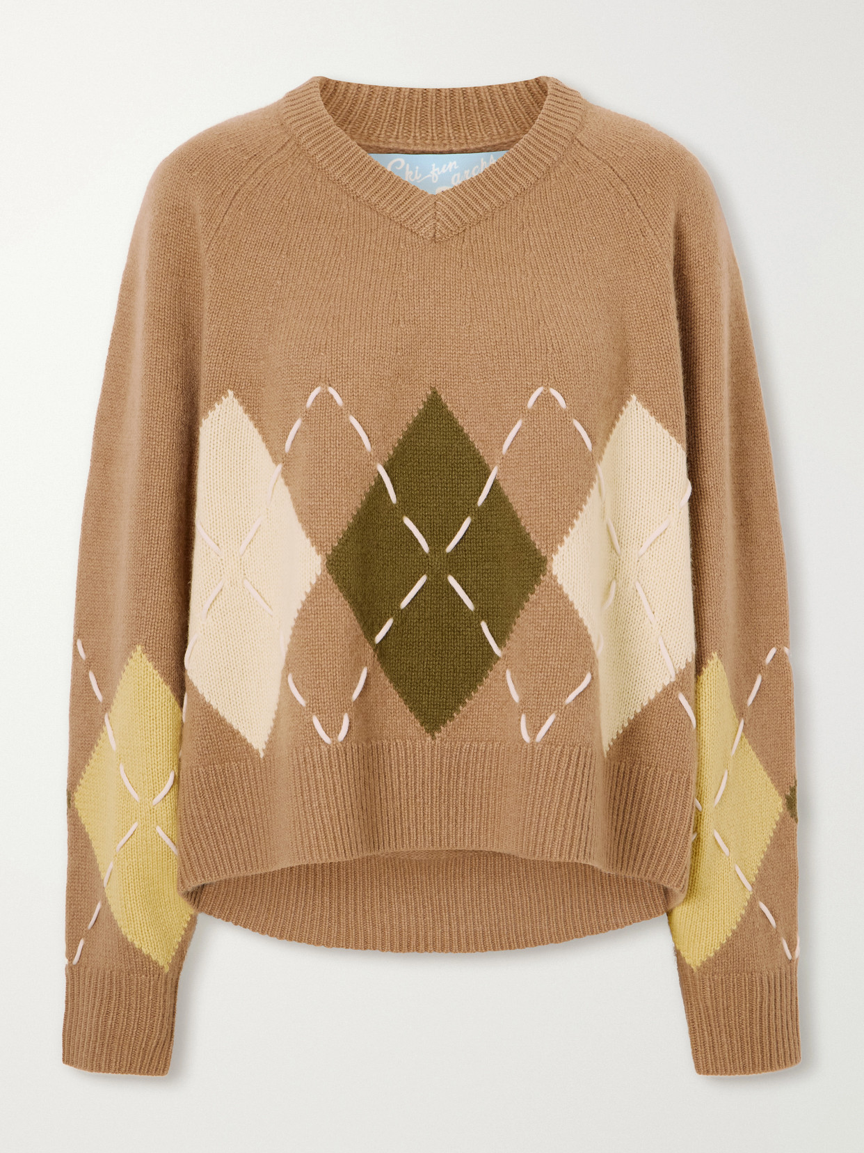 Arch4 Sloane Embroidered Argyle Cashmere Sweater In Brown