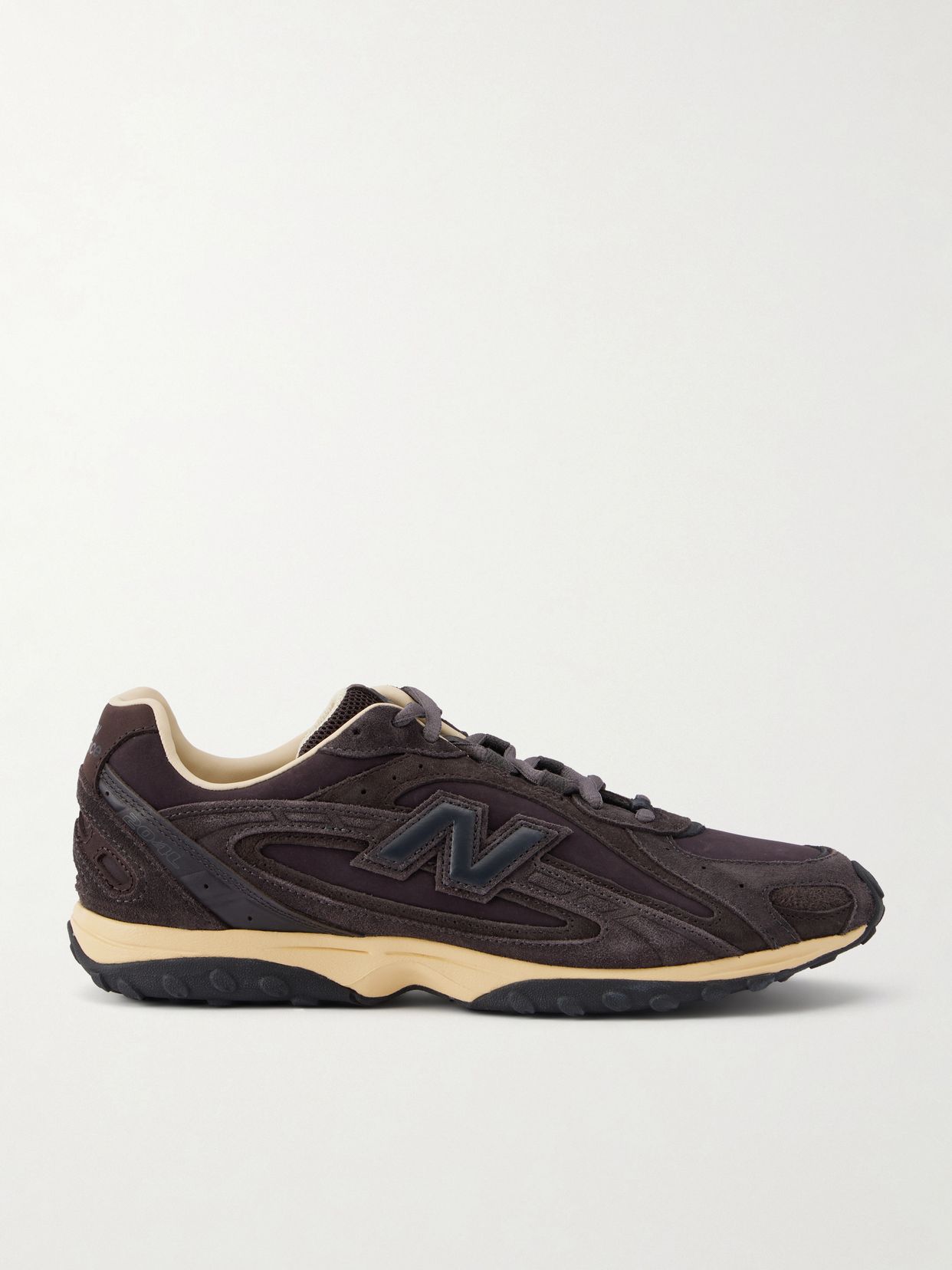 Auralee 240 mesh-trimmed suede and nubuck sneakers