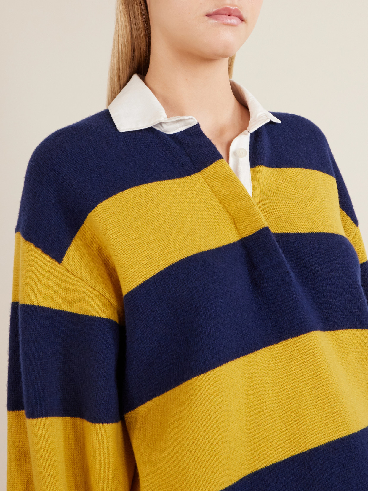 Rashida Striped Wool And Cashmere-Blend Polo Sweater