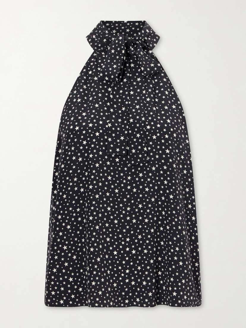 Nili Lotan Alla Polka-star Halterneck Silk Blouse
