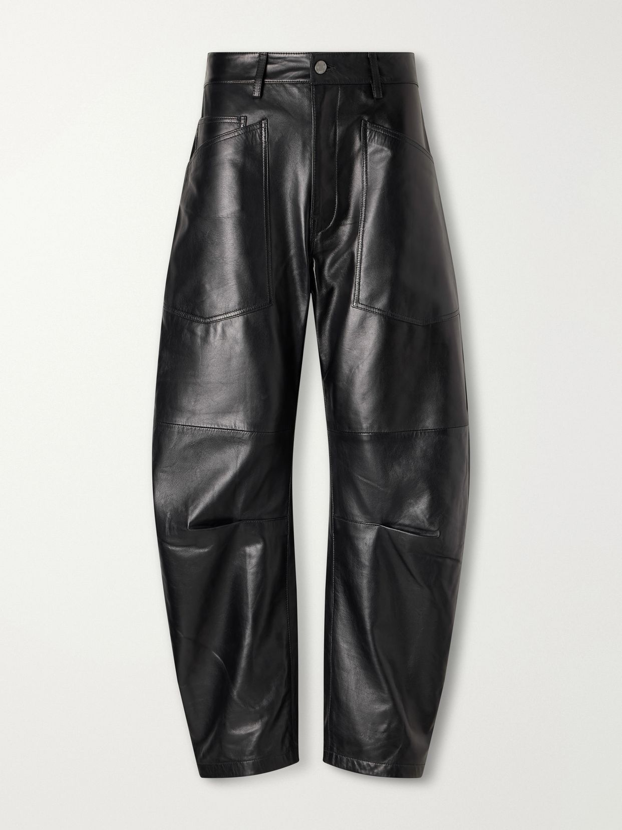 shon leather barrel leg pants