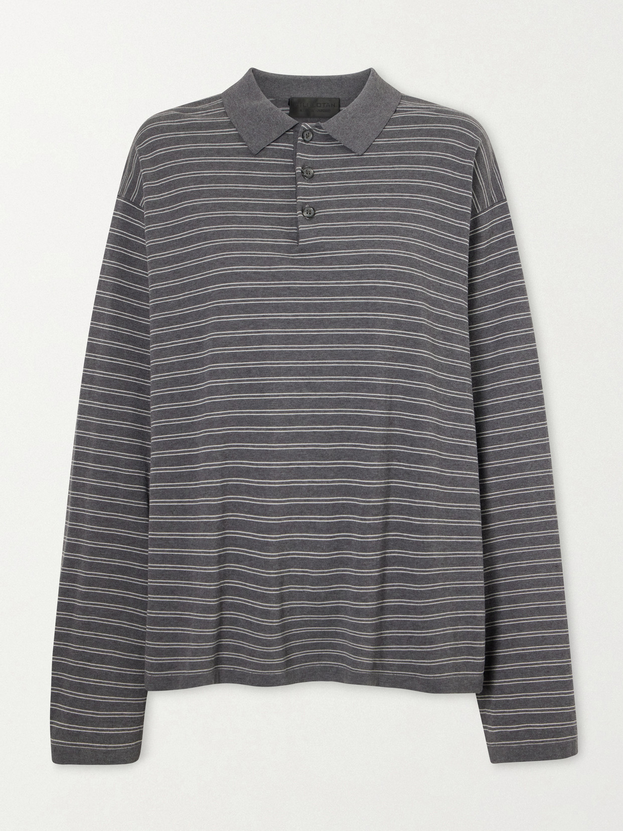 Nili Lotan Foley Stripe Cotton Polo Shirt In Gray