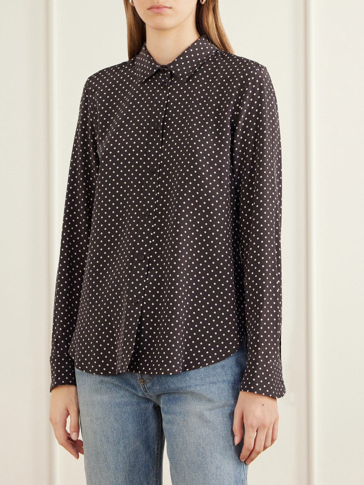 Gaia Polk-Dot Silk-Crepe De Chine Shirt