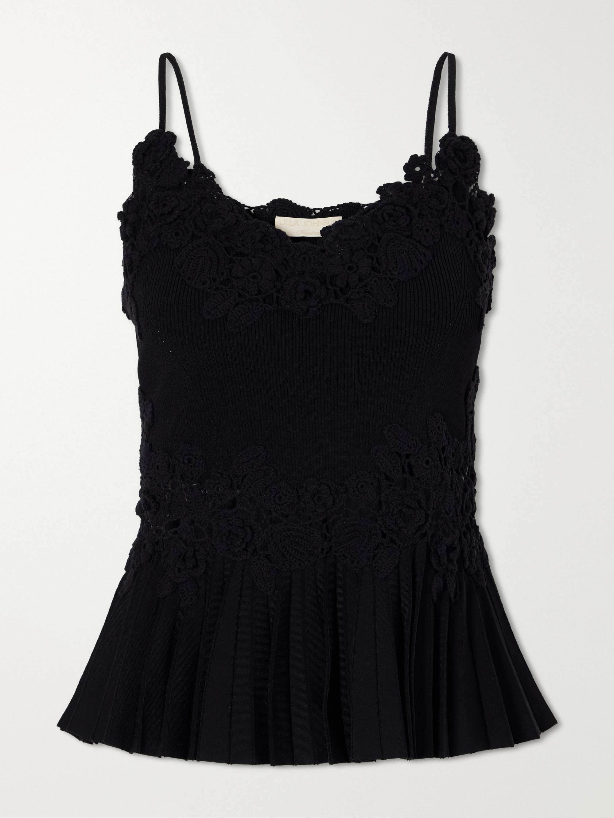 ULLA JOHNSON Estelle pleated crochet-trimmed ribbed jersey tank