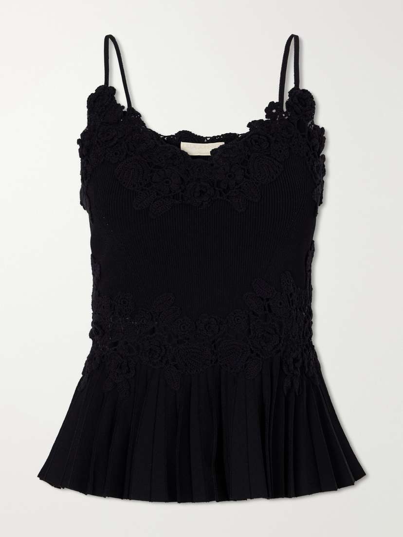 Ulla Johnson Estelle Pleated Crochet-trimmed Ribbed Jersey Tank