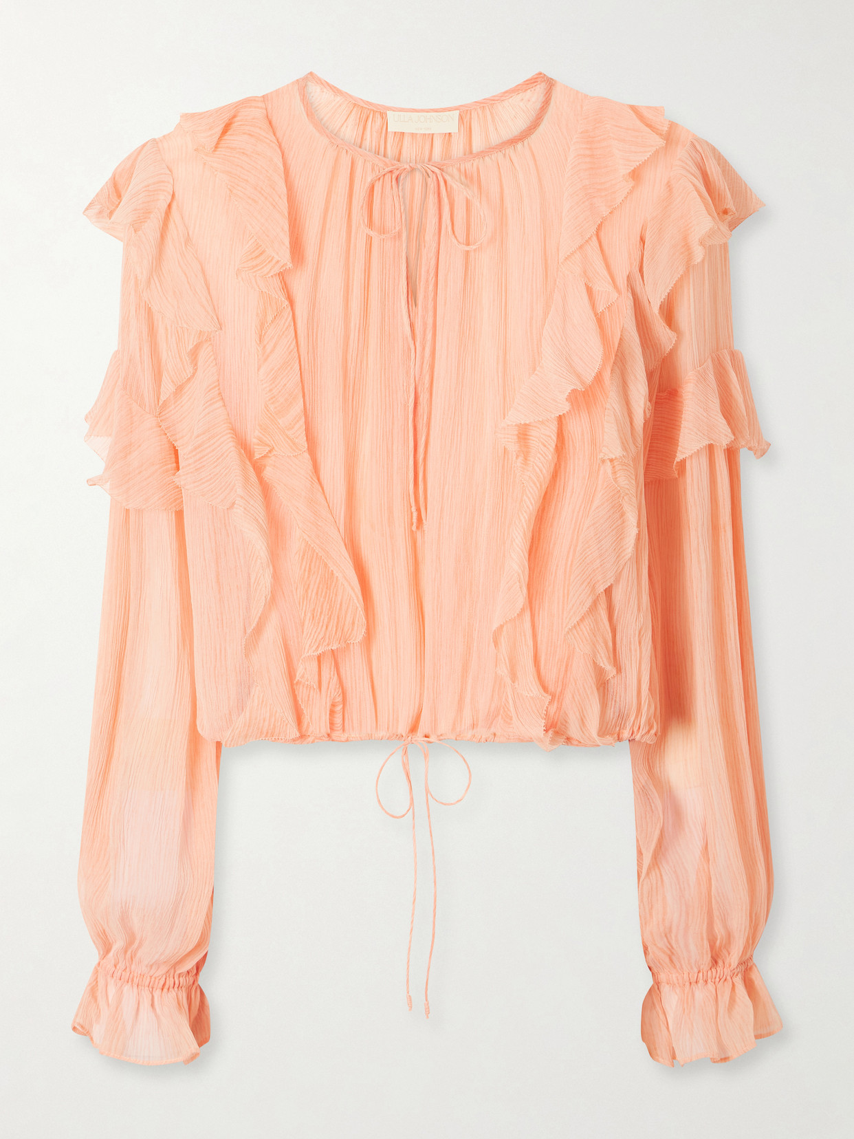 Ulla Johnson Delfina Cropped Ruffled Silk-crepon Blouse In Pink
