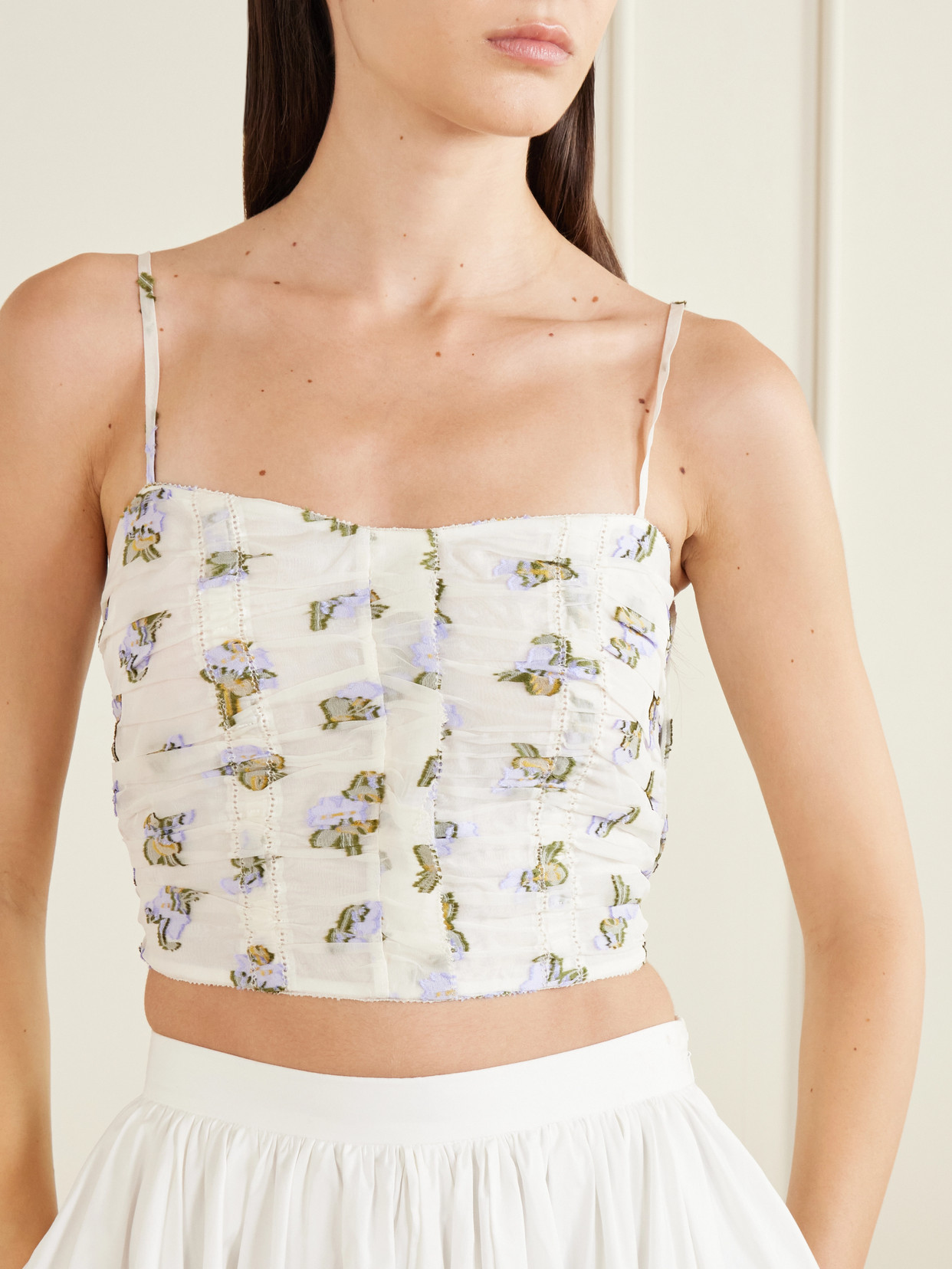 Fil Coupé-Trimmed Mulberry Silk-Blend Organza Bustier Top
