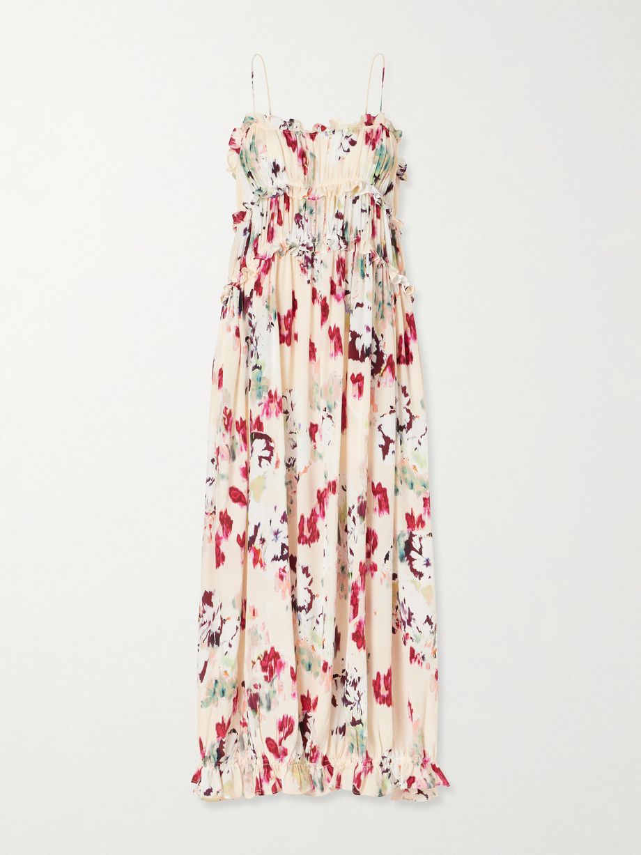 Clove floral-print ruched silk maxi dress