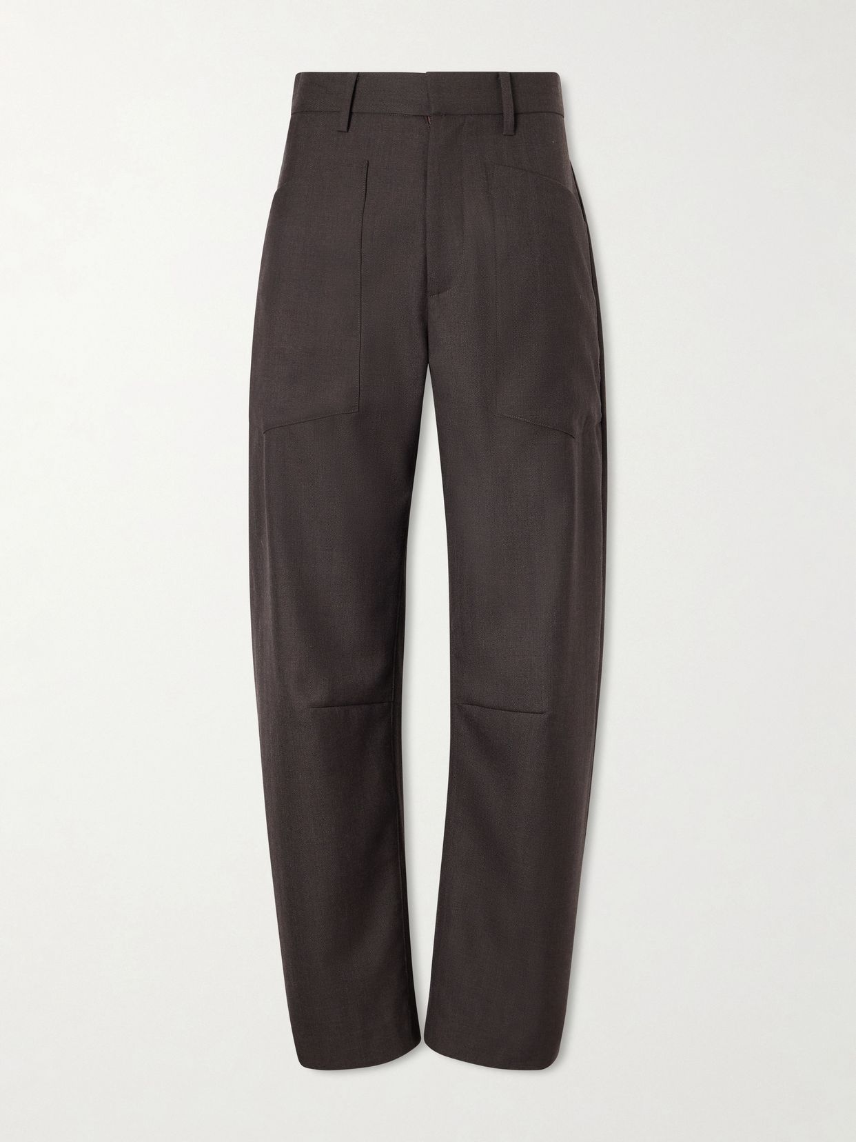 shon wool gabardine barrel leg pants