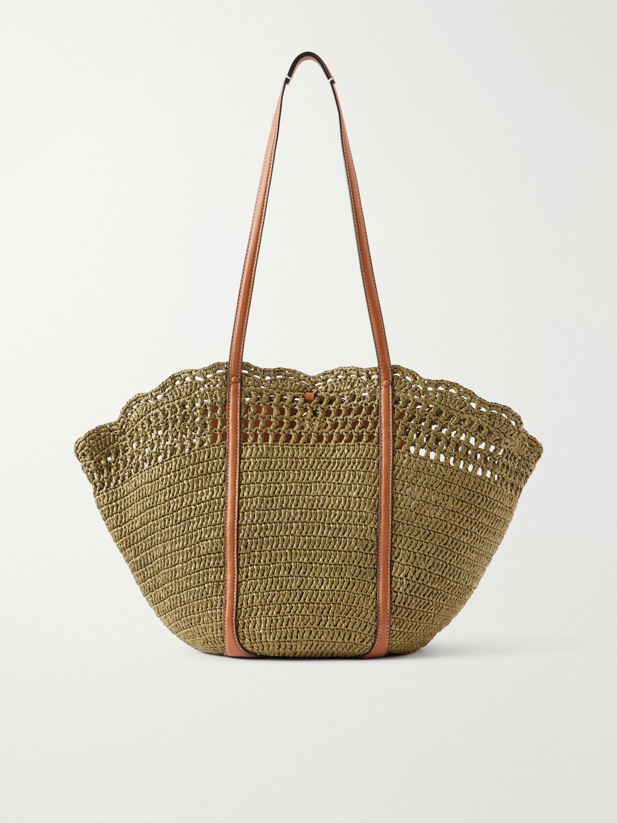 Marina leather-trimmed raffia tote