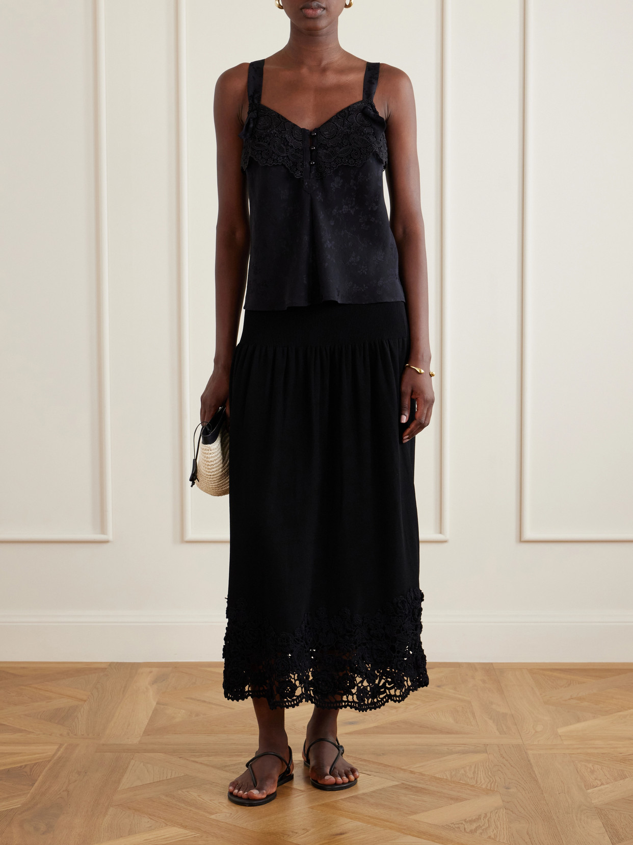 Leona Crochet-Trimmed Midi