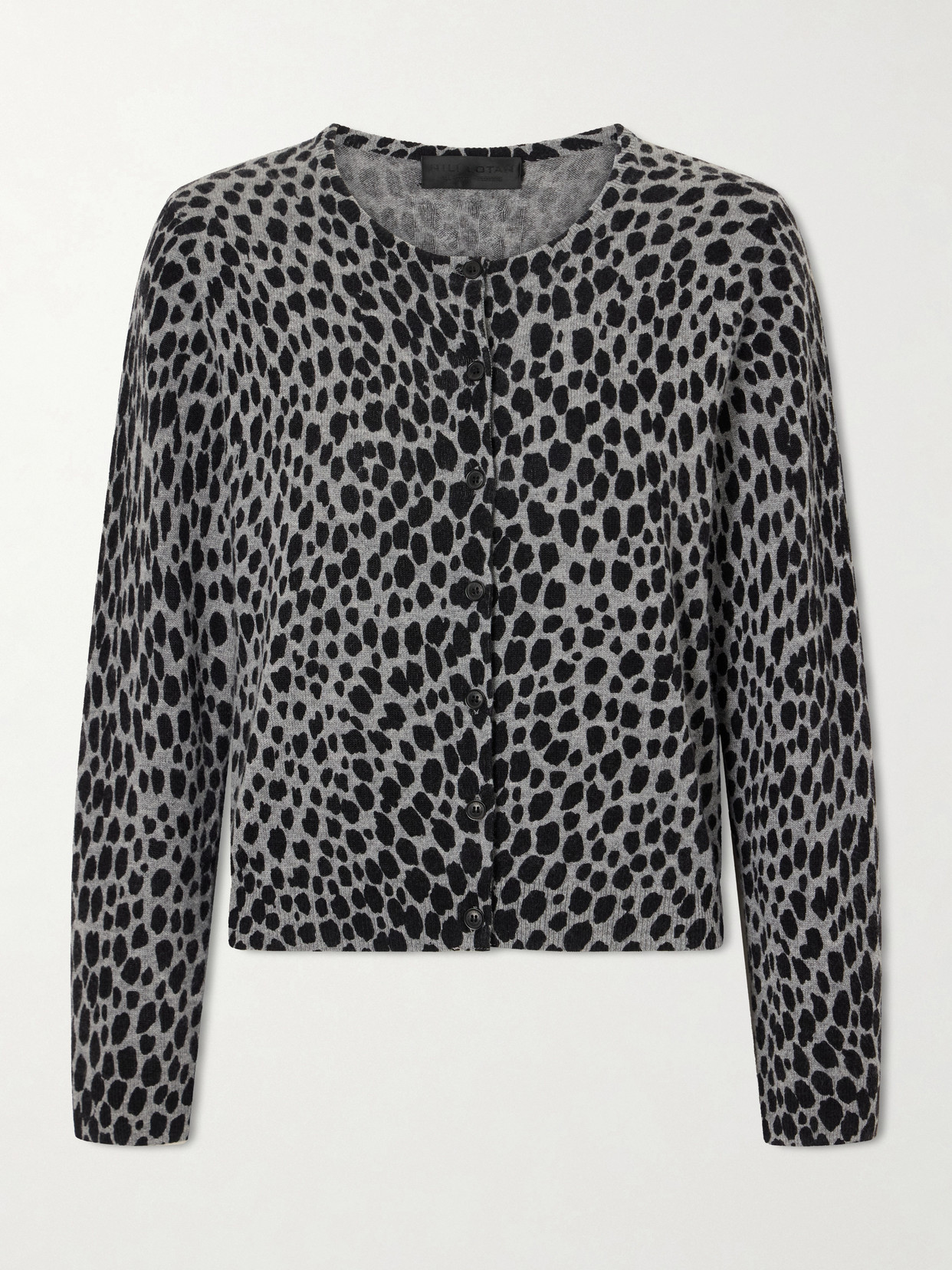 Nili Lotan Keelah Leopard-jacquard Cashmere Cardigan In Gray