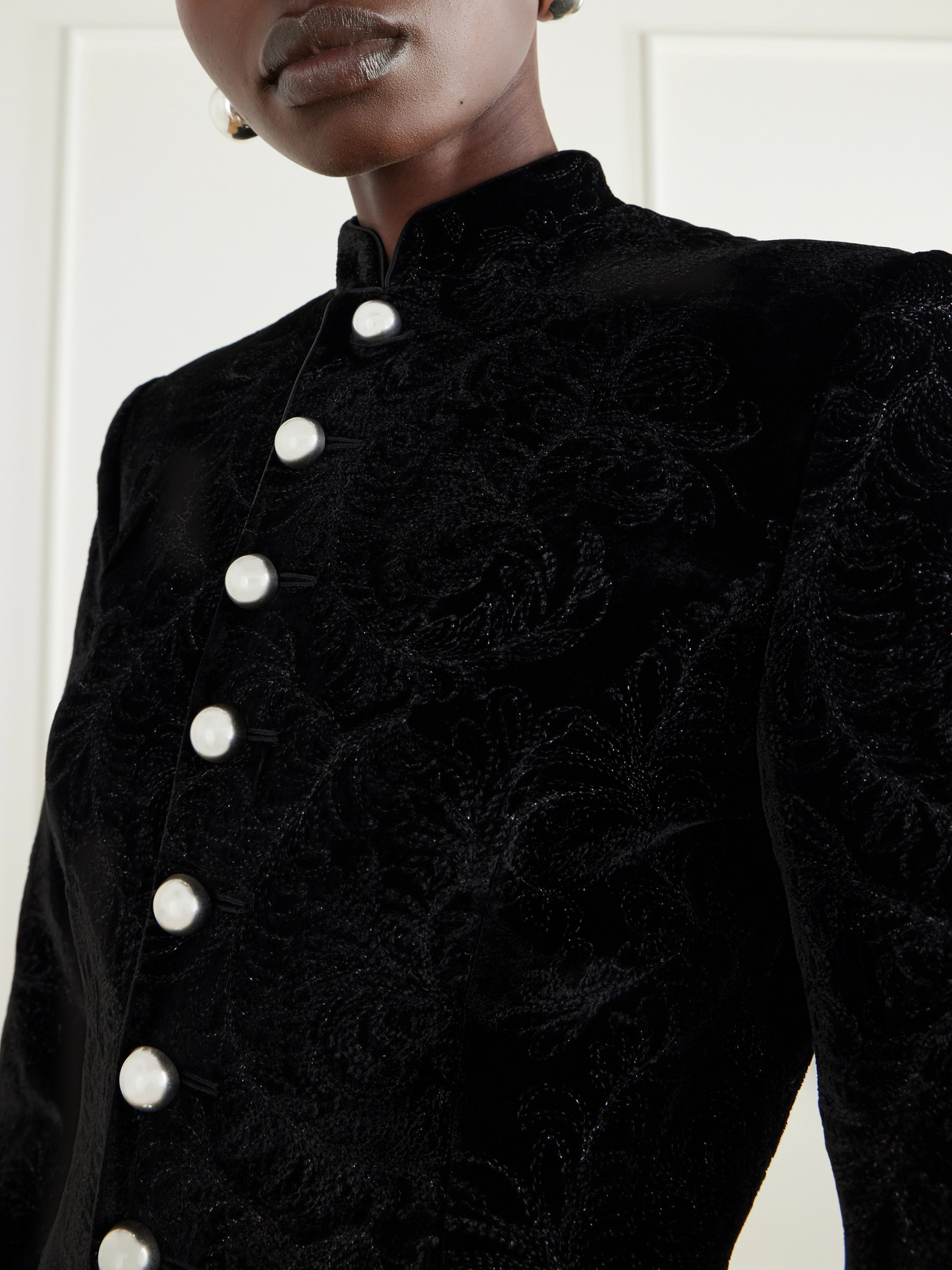 Yana Paisely-Embroidered Velvet Jacket